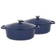 image 1 of Argon Tableware Oval Cast Iron Casserole Dishes - 4.68L - Midnight Blue - Pack of 2 | Blue | Midnight Blue | 2