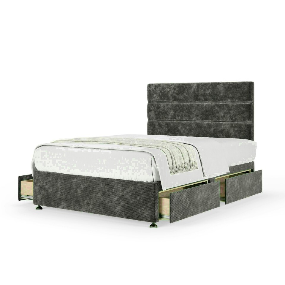 Charcoal Chenille 4 Drawer Divan Base and Milan Headboard Super King