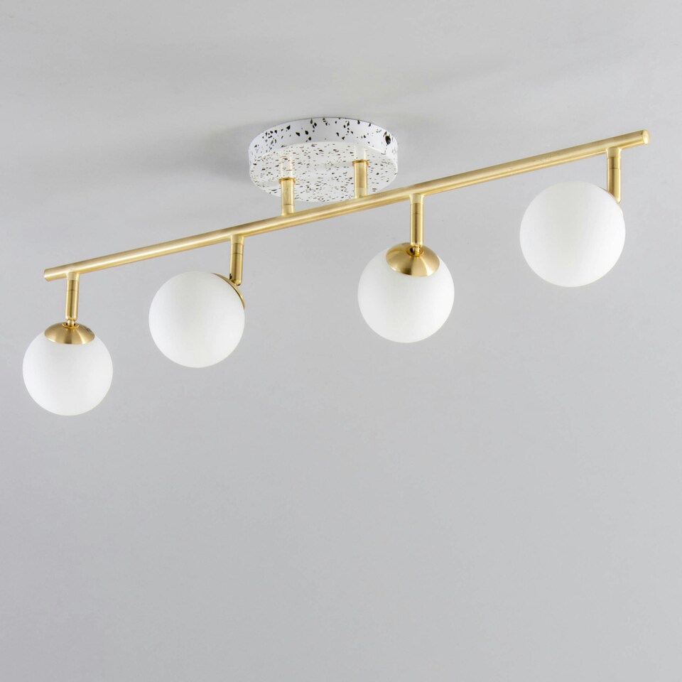 image 1 of BHS Lott Terrazzo Opal Ball 4 Light Spotlight Bar, Satin Brass | Gold | Satin Brass | 1