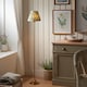 image 2 of Burley Rechargeable Brushed Aged Brass Plate Floor Lamp with Cotswold Green Fabric Zigzag Shade 25cm Integrated LED