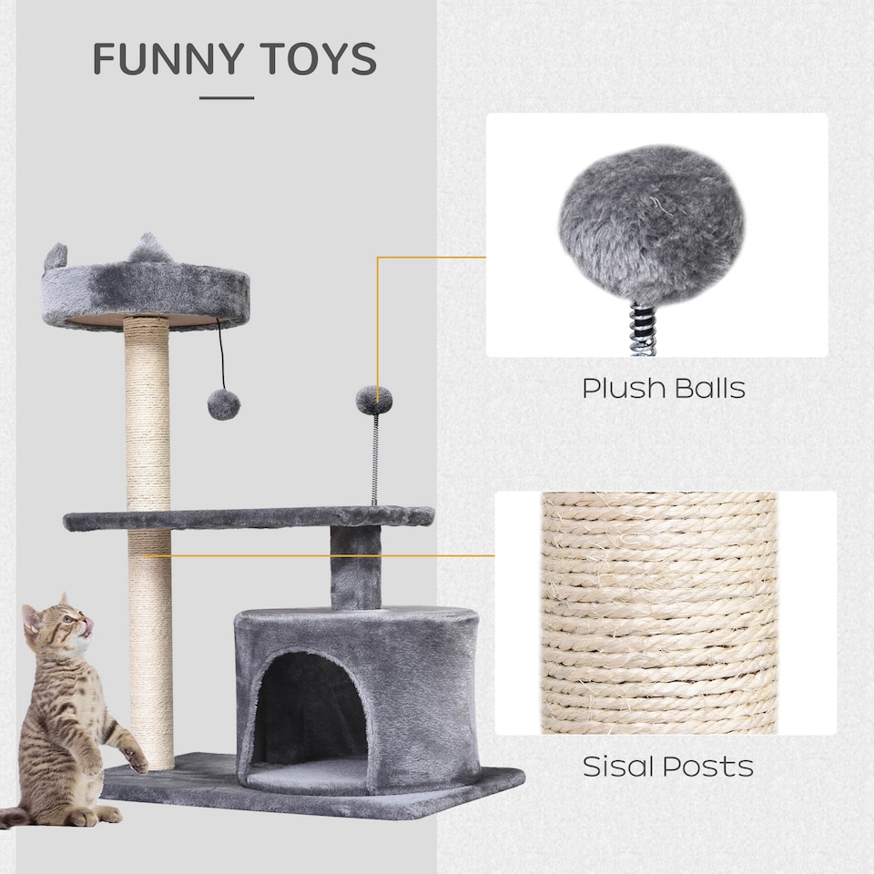 image 1 of PawHut 81cm Cat Tree Climbing Tower for Indoor with Scratching Post