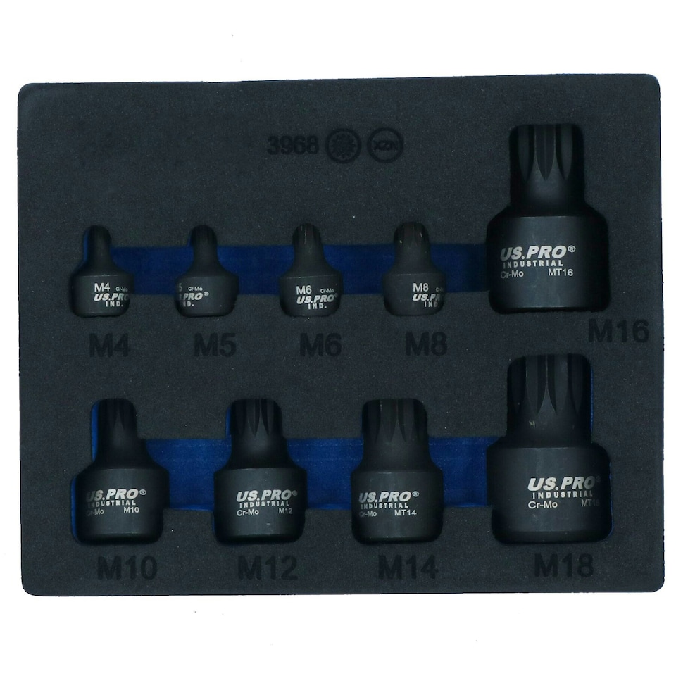 image 1 of Stubby Impact XZN Spline Triple Square Male Sockets M4 - M18 Mixed Drive 9pc