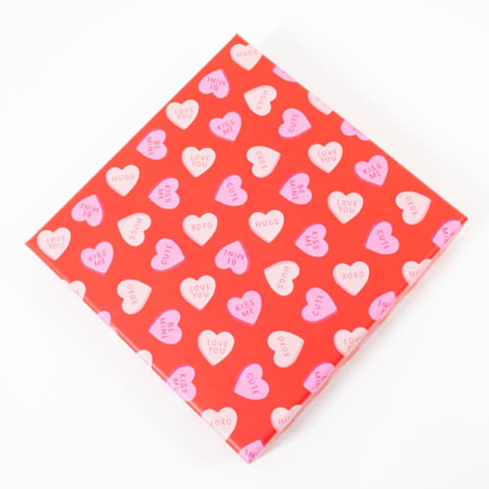 image 1 of Red with Sweet Phrases Love Hearts Valentine's Square Gift Box 16cm