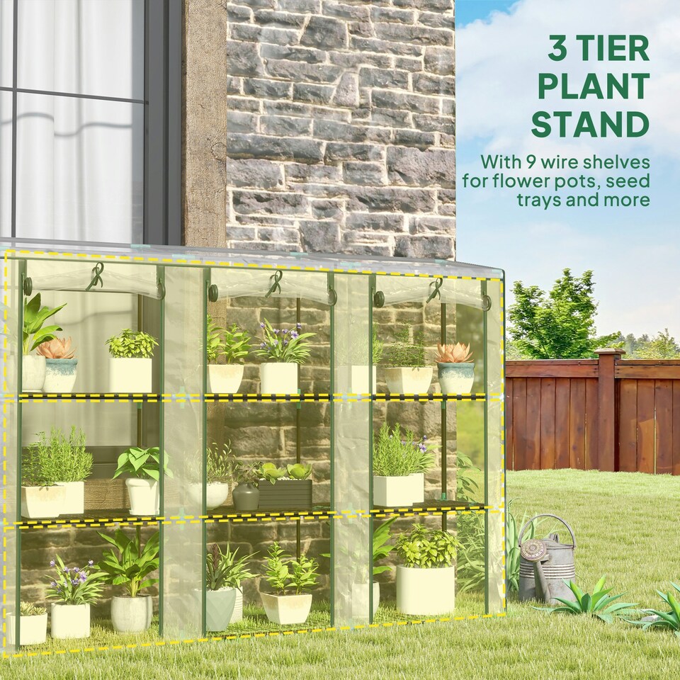 image 1 of Outsunny 3 Tier Lean-to Mini Greenhouse with Plastic Cover, Clear