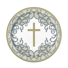 Gold Cross Fancy Round Paper Plates 18cm - Pack of 8