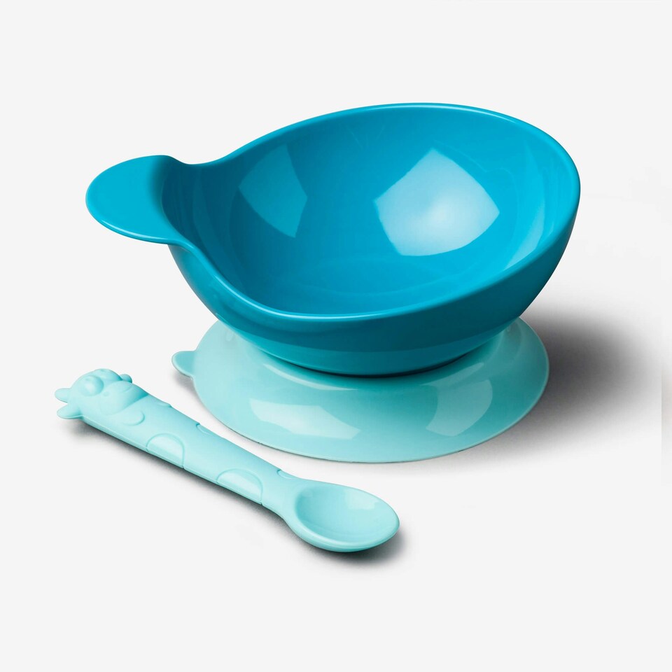 image 1 of Suction Base Baby Bowl & Spoon Set | Blue