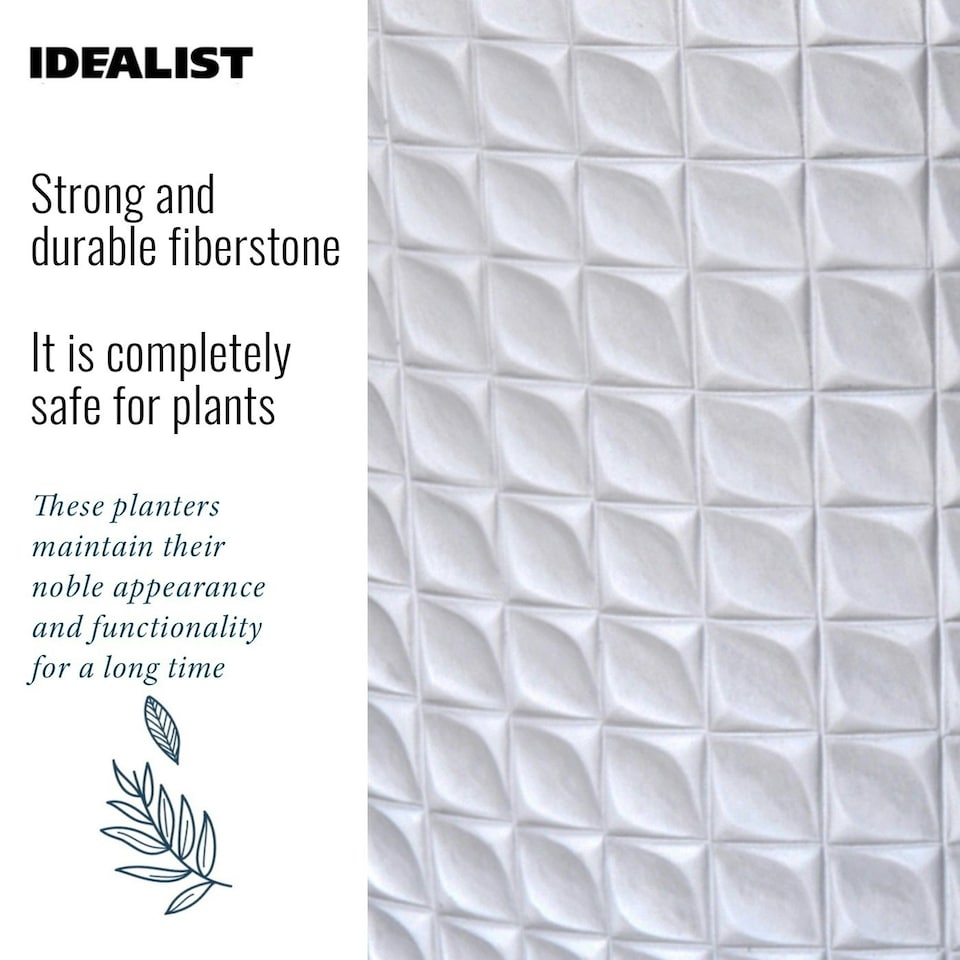 image 1 of Geometric Patterned White Cylinder Planter on Legs, Round Pot Plant Indoor D21 H34 cm, 9.1 ltrs Cap.