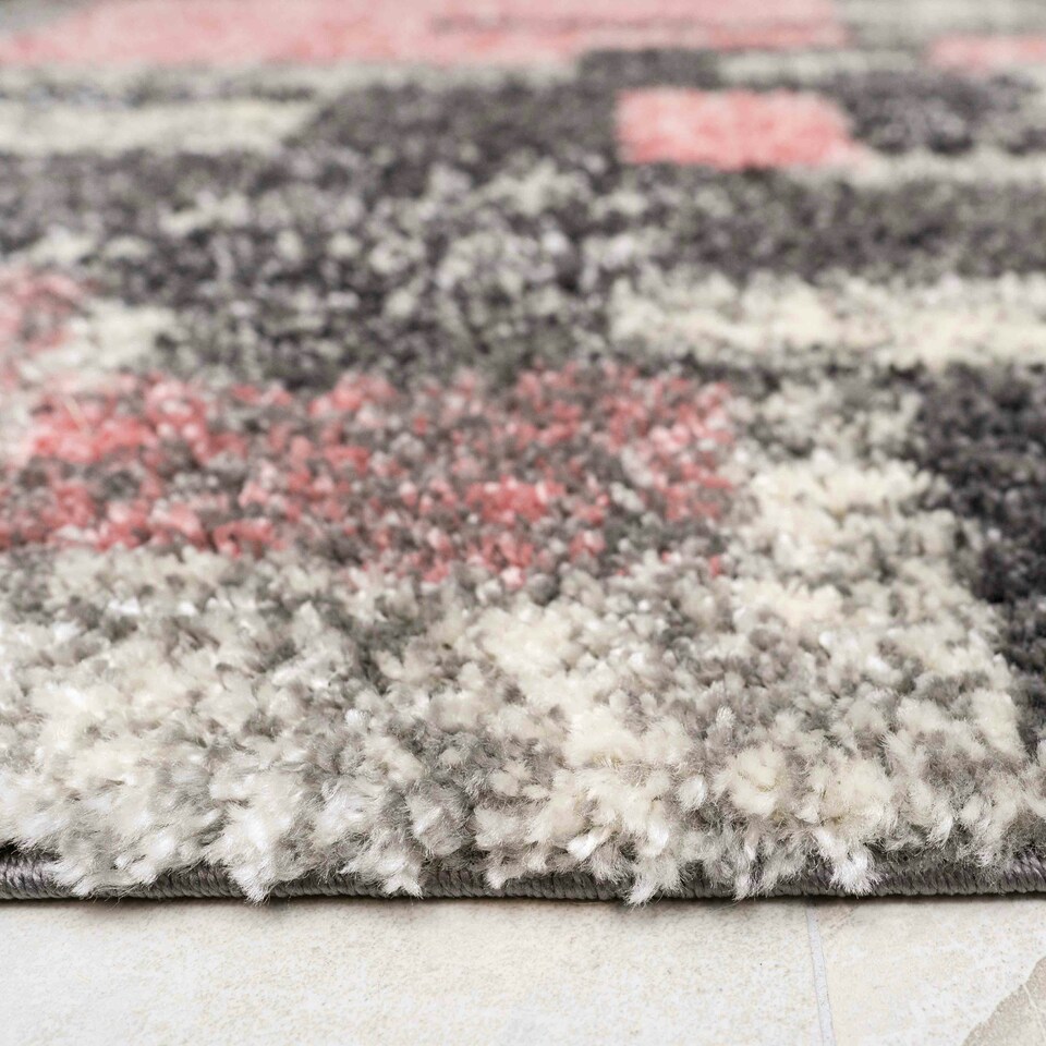 image 1 of KUKOON Blush Pink Patchwork Mottled Shaggy Area Rug 200cm x 290cm