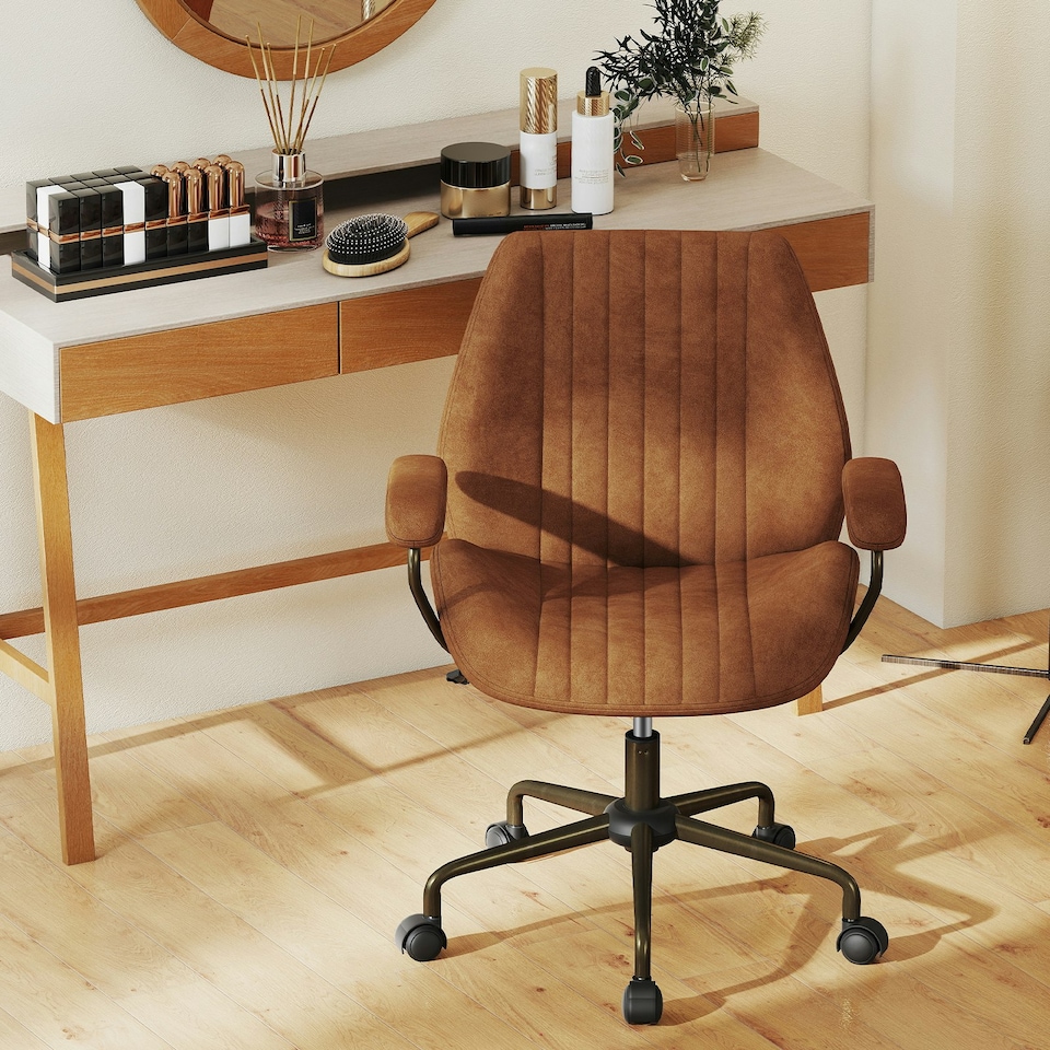 image 1 of COSTWAY Office Chair Mid Century Swivel Computer Desk Chair Brown Brown