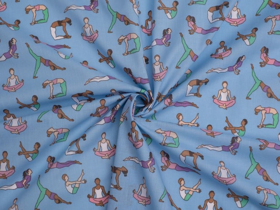 Blue Printed Polycotton Fabric for Dressmaking, 112.5cm / 44" Wide - per metre