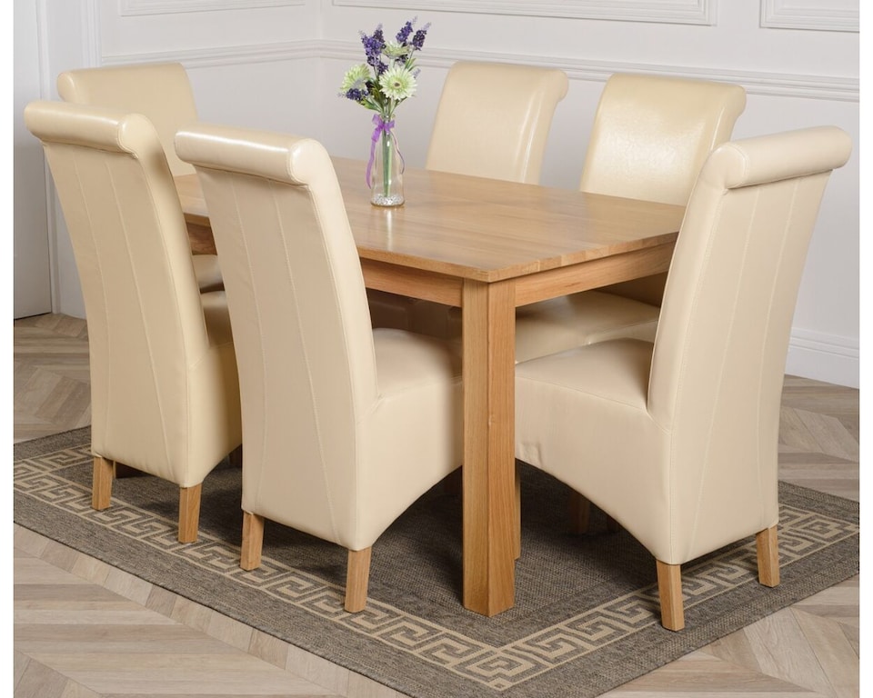 image 1 of Oslo 150 x 90 cm Medium Oak Dining Table and 6 Montana Leather Chairs | Cream | Cream