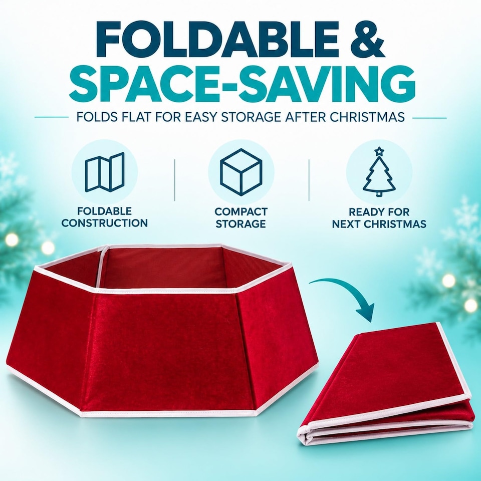 image 1 of 26.8 Inch Hexagonal Fabric Christmas Tree Collar for a Neat Festive Finish
