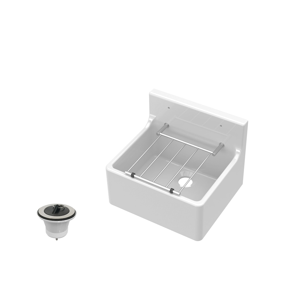 image 1 of Traditional Fireclay Cleaner Kitchen Sink with Waste | White | White