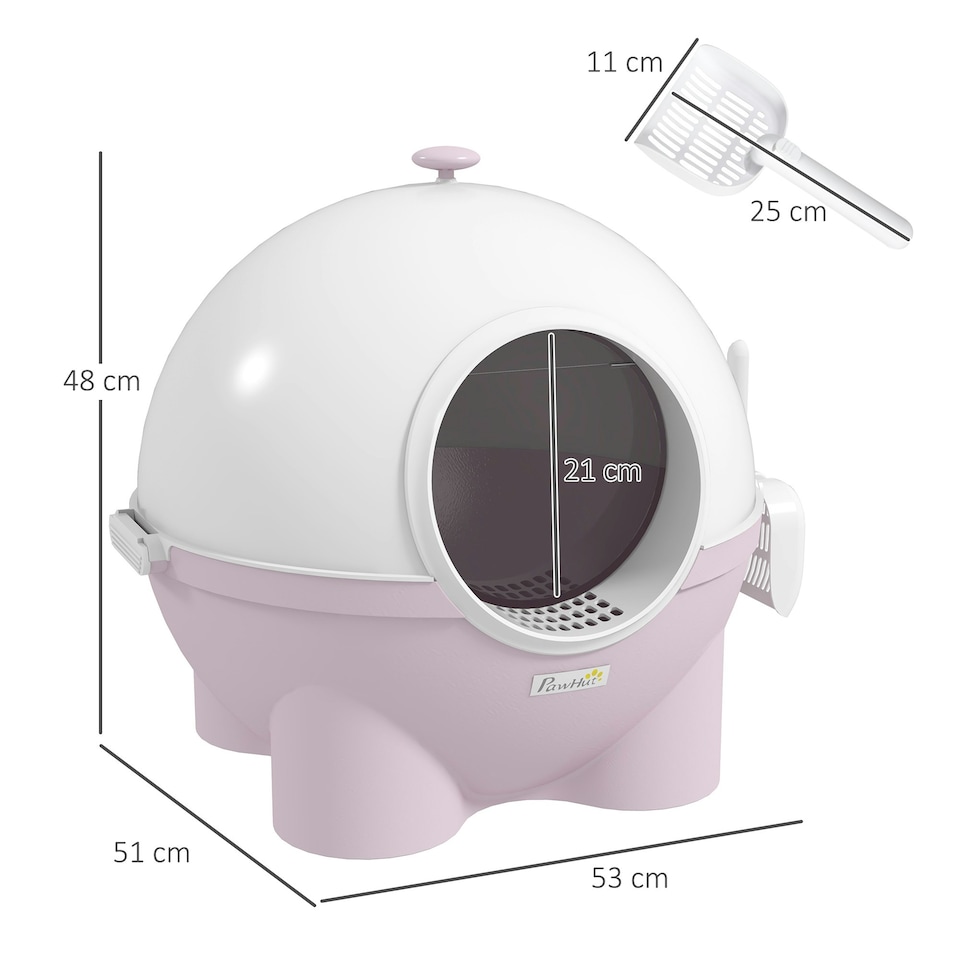 image 1 of PawHut Large Cat Litter Box w/ Scoop, Front Entrance, 53 x 51 x 48cm - Pink