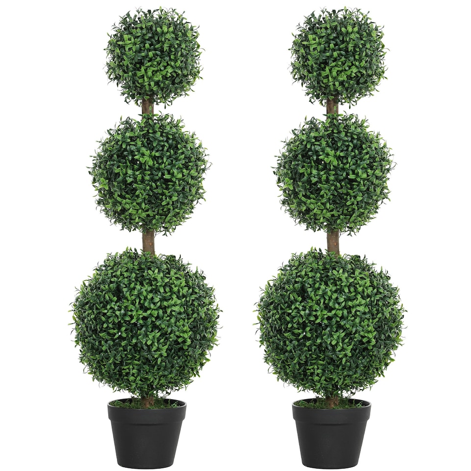 image 1 of HOMCOM Set of 2 Decorative Artificial Plants Boxwood Trees in Pot, Green