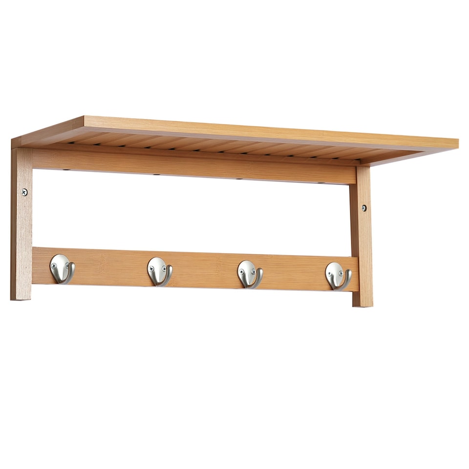 image 1 of HOMCOM Hallway Wall Mounted Shelf Clothes Rack Hanging Coat Hooks Storage