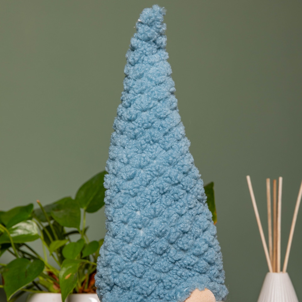 image 1 of 53cm Blue Sitting Christmas Gonk Decoration with Knitted Hat and Dangly Legs