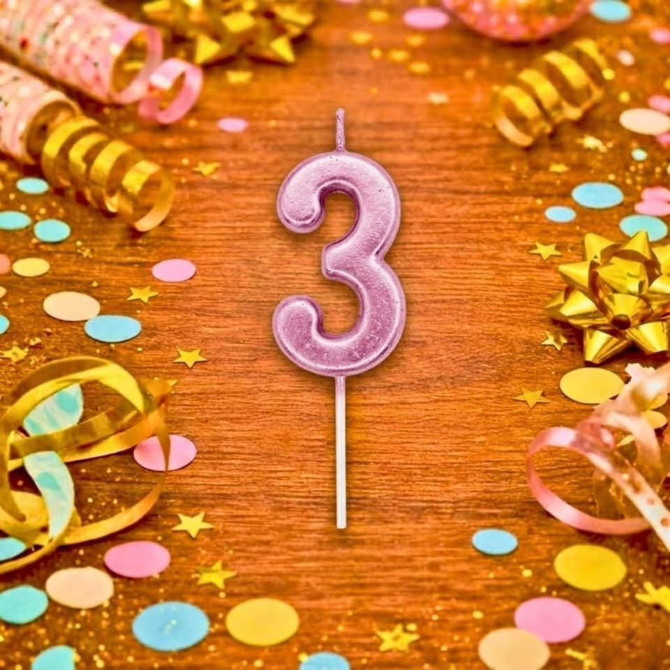 image 1 of Number Candle Pink 3 Candle Birthday Anniversary Party Cake Decorations Topper | Pink