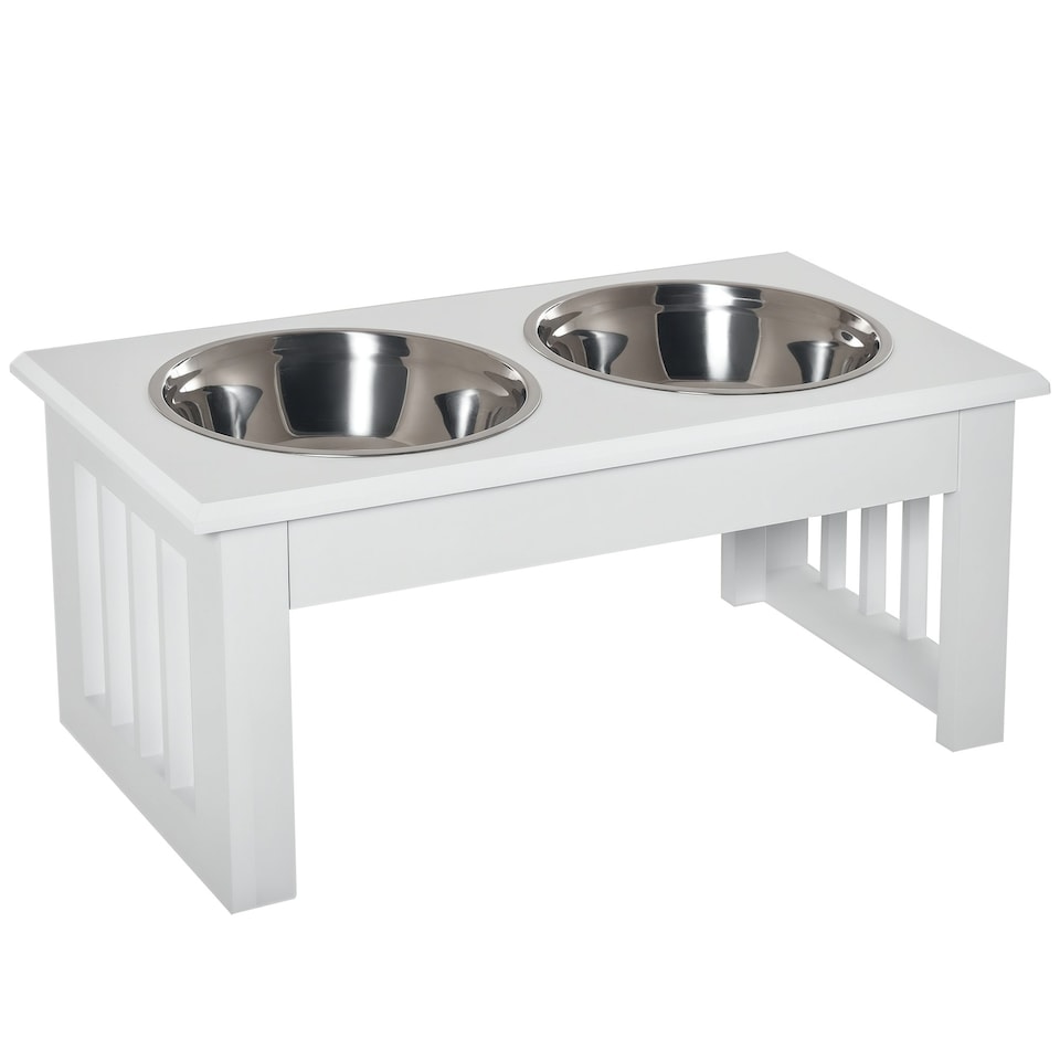 image 1 of PawHut Raised Dog Bowls Pet Feeder Raised Elevated Stainless Steel Food White