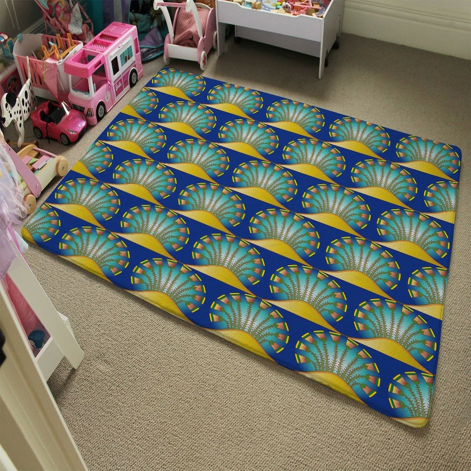 image 1 of Egyptian style motif (Rug) Blue | Small: 60x110cm