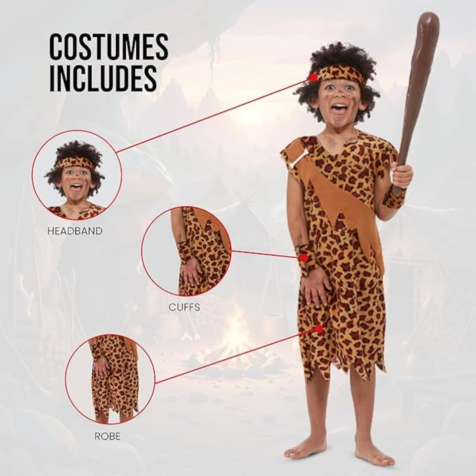 image 1 of Cave Boy Kids Fancy Dress Stone Age Prehistoric Caveman Kids Book Day Costume(4-6 Years)