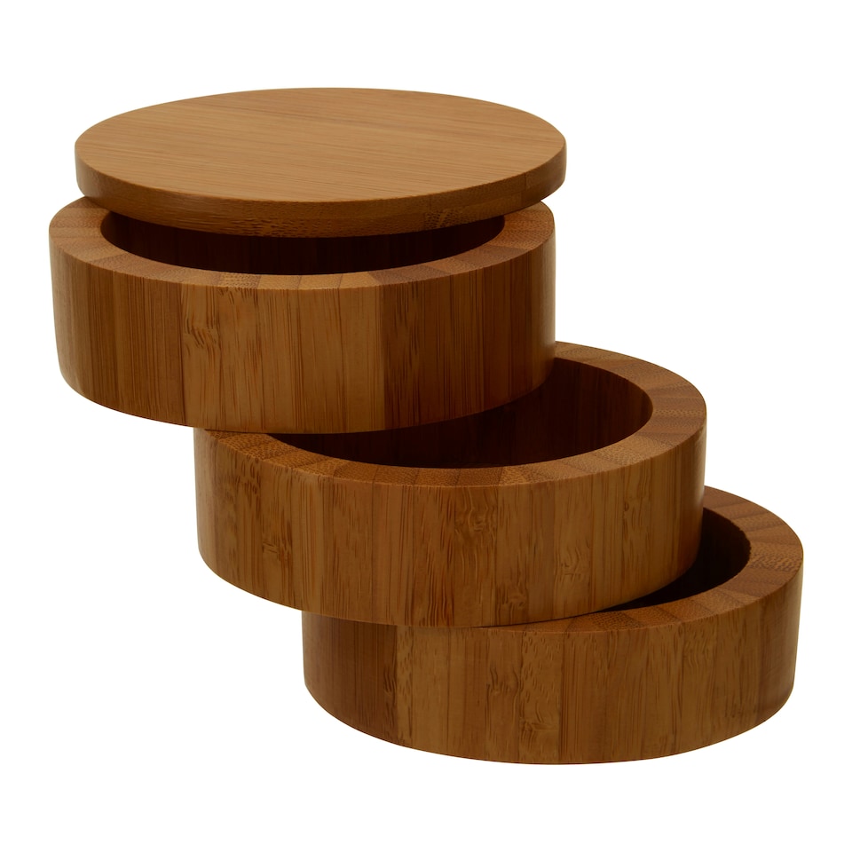 image 1 of Bessan Bamboo Natural Cylindrical Storage Set Brown