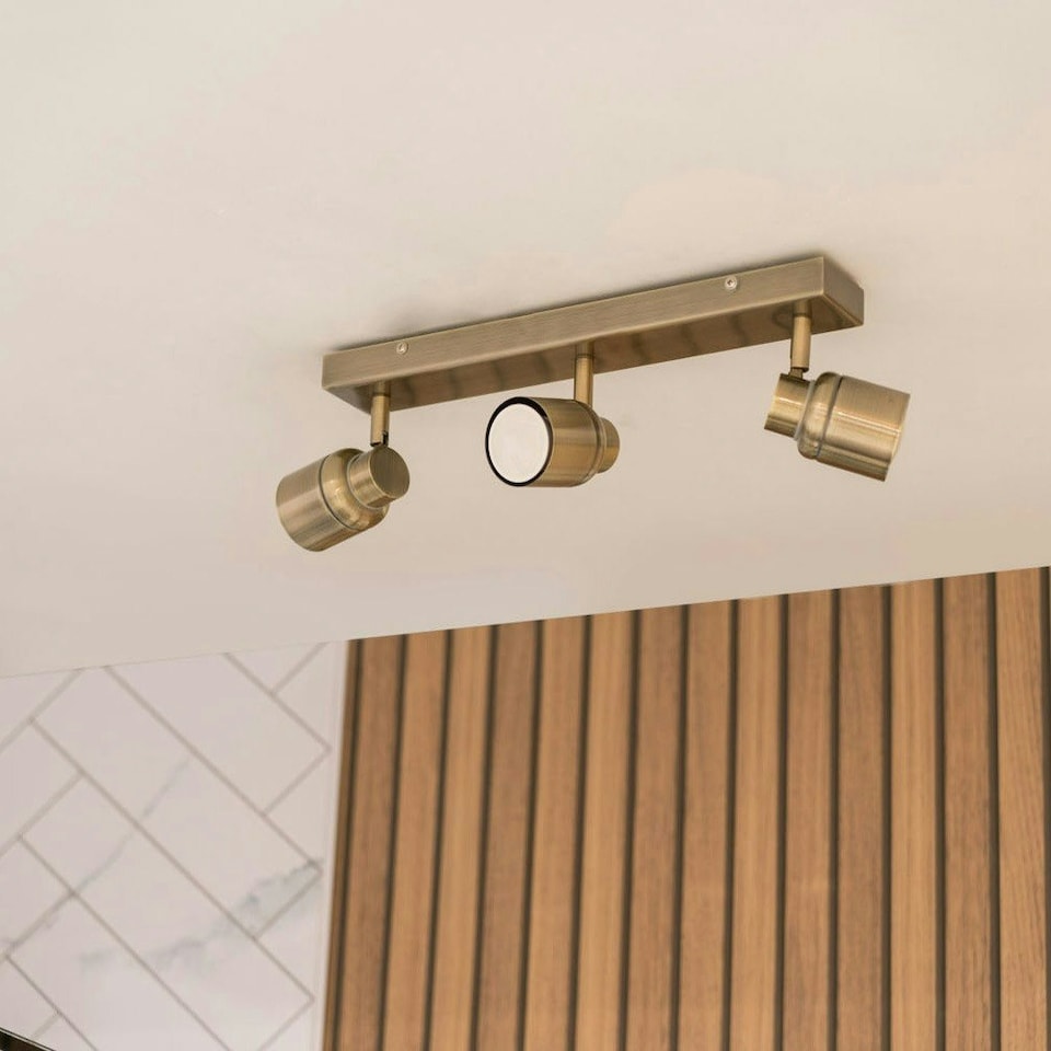 image 1 of ValueLights Benton Antique Brass IP44 Bathroom Ceiling Light & Bulb Gold