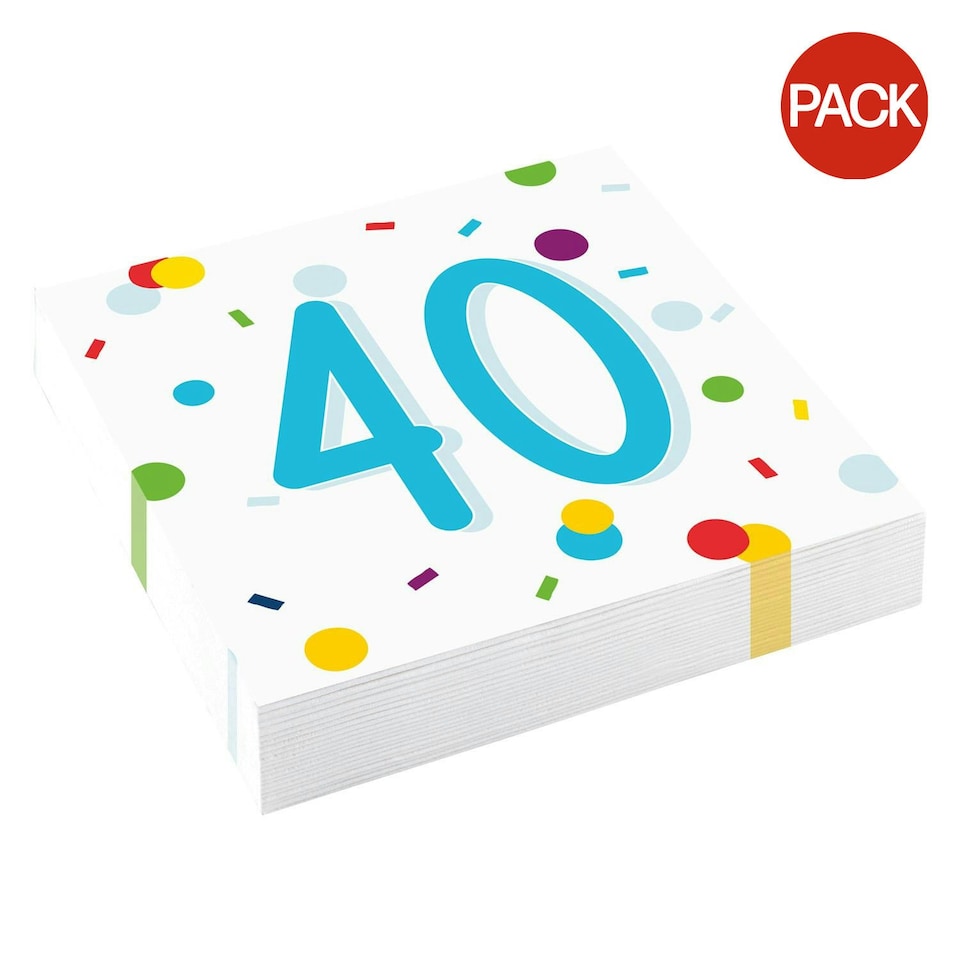 Amscan Confetti 40th Birthday Disposable Napkins (Pack of 20) - Multicoloured - One Size