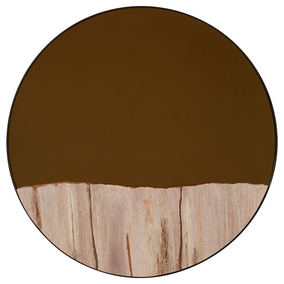 image 1 of Interiors by Premier Petrified Wood Tile Large Round Mirror Gold