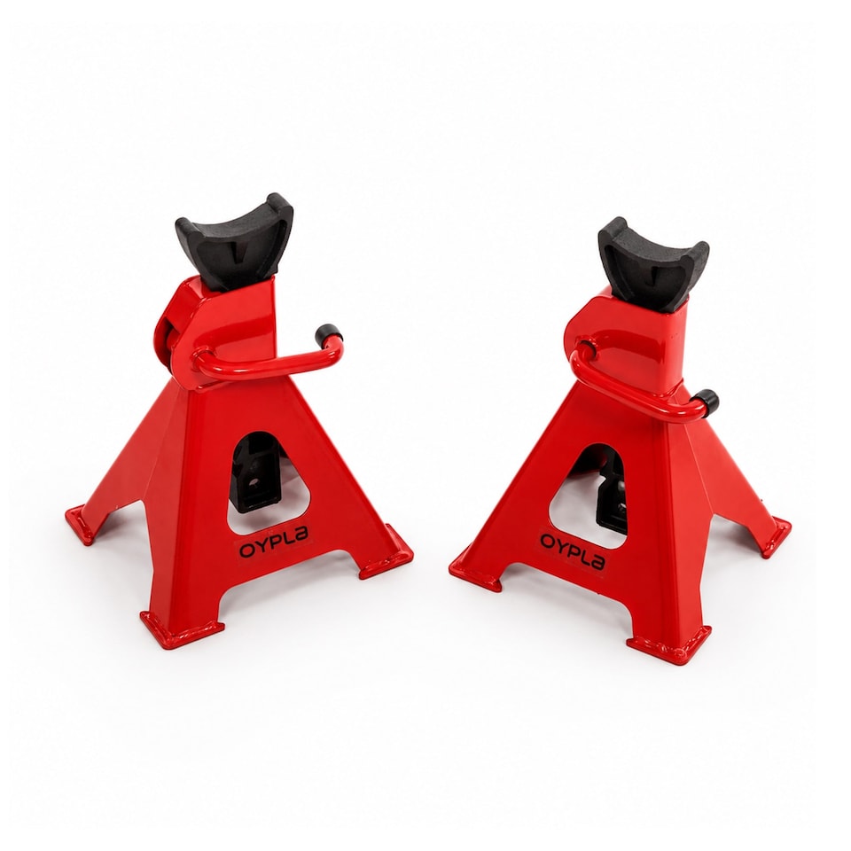 image 1 of 3 Ton Heavy Duty Ratchet Jack Lifting Axle Stands - Set of 2 | Red