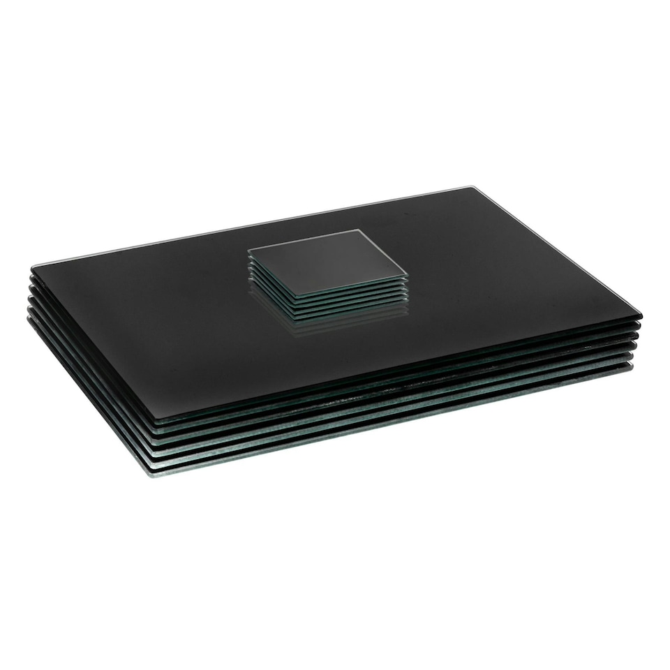 image 1 of Harbour Housewares Black Glass Dining Set - 12pc - 40 x 30cm Placemats & Coasters Black