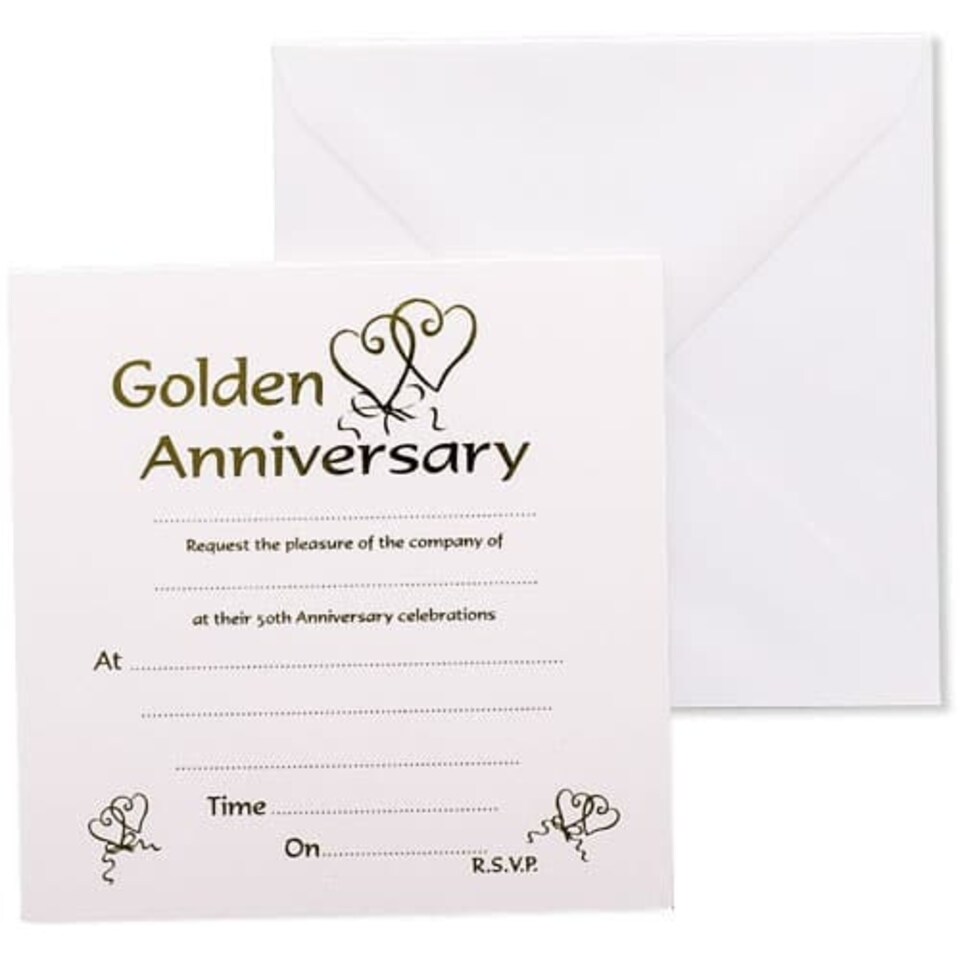 Golden Anniversary Invitations with Envelopes - Pack of 10