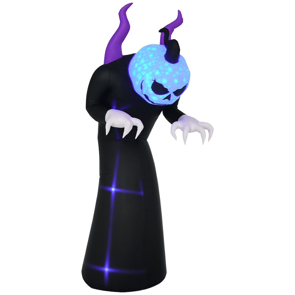 image 1 of Outsunny 7ft Inflatable Halloween Ghost with Horns, Blow-Up Outdoor LED Display with Flame Effect for Garden, Lawn, Party, Holiday