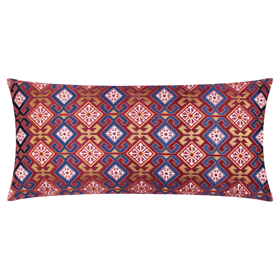 image 1 of Paoletti Embroidered Velvet Cushion, Ruby/Gold, 30 x 60cm