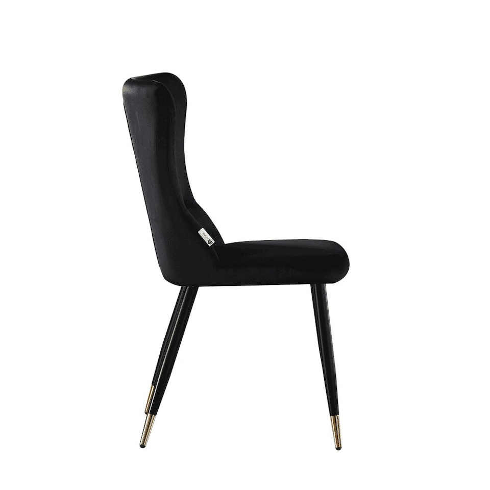 image 1 of Set of 4 New York Modern Velvet Dining Chairs with High Back, Black Metal Legs Black | Gold End Tips