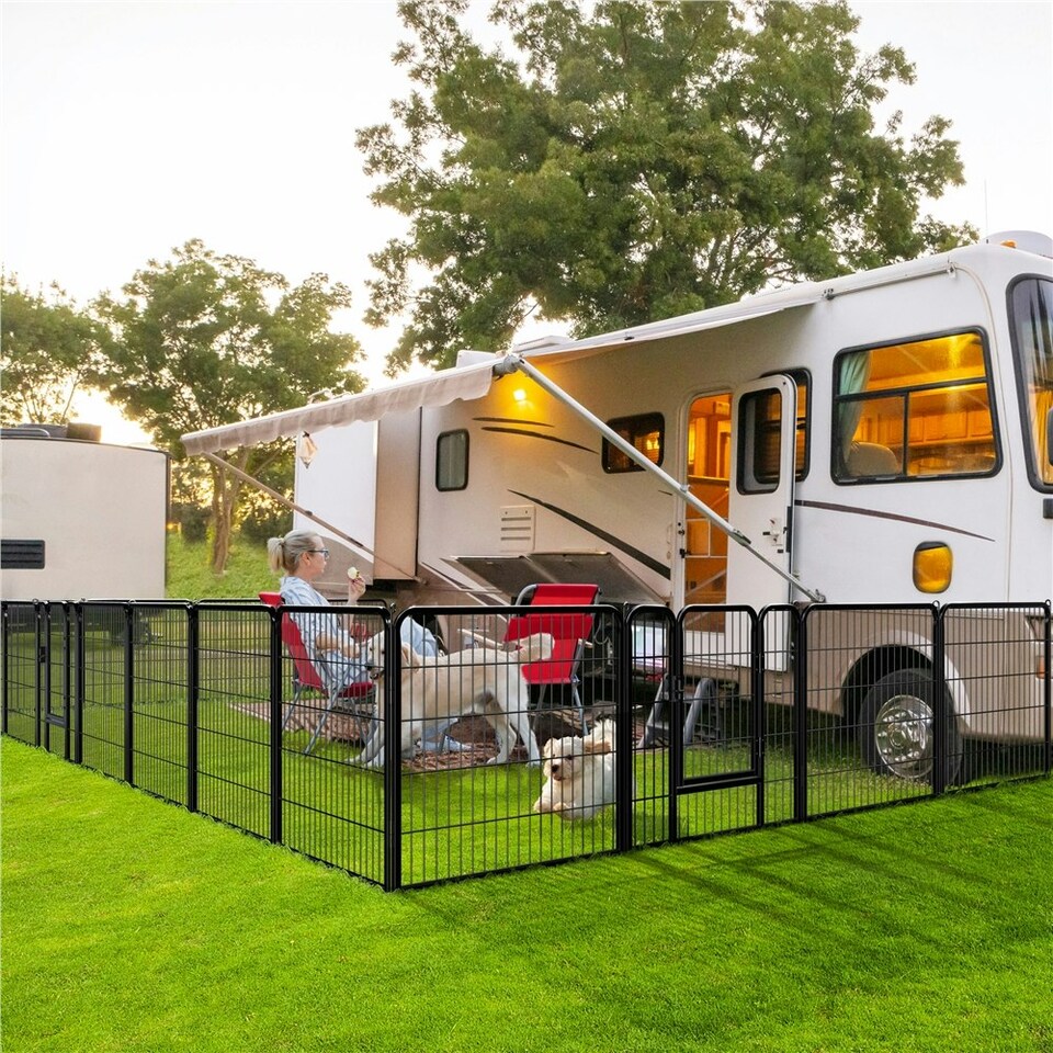 image 1 of Yaheetech 16 Metal Dog Playpen Panels, 80 × 80 cm Black