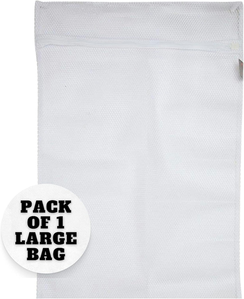 image 1 of Large Size Net Washing Bags for Laundry with Strong Zip – 41cms x 49cms (16" x 19") | White