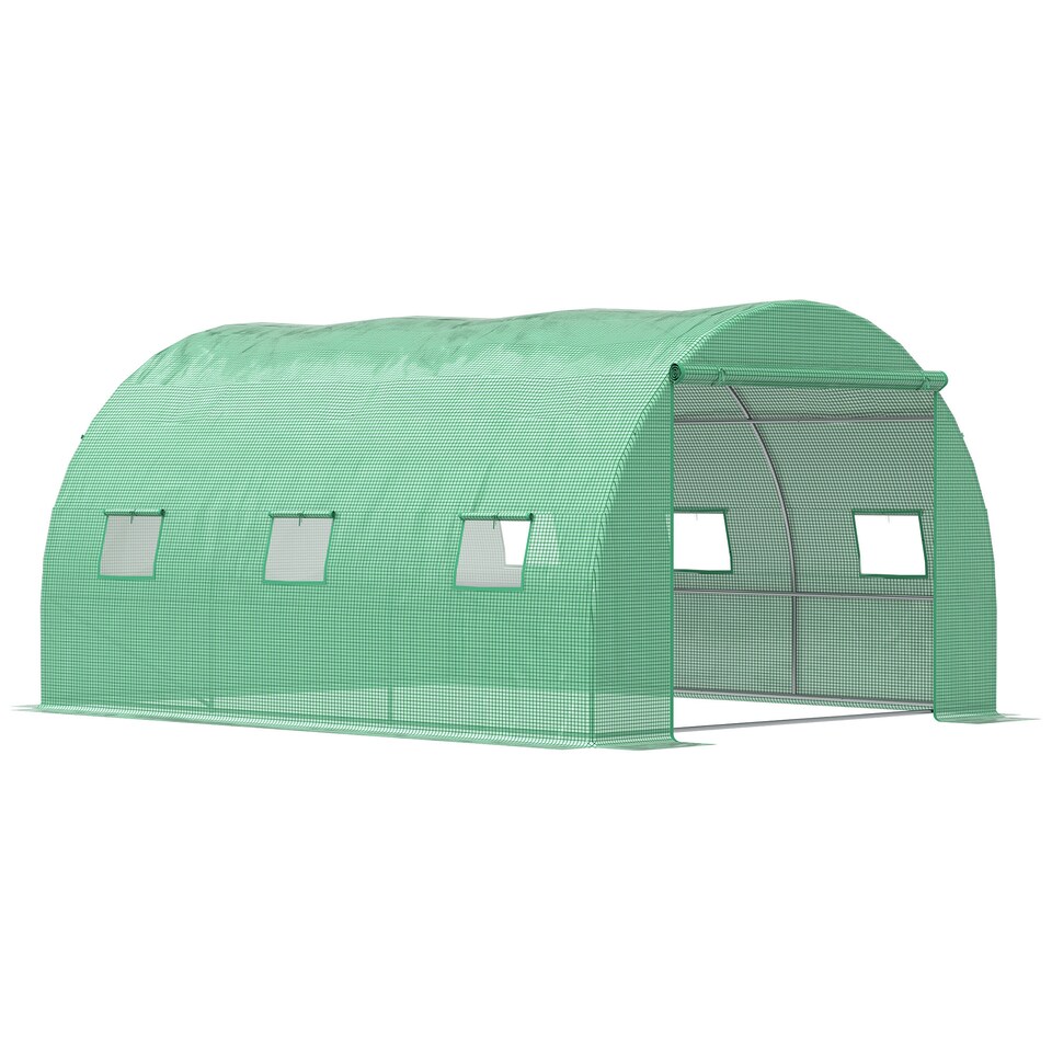 image 1 of Outsunny Tunnel Greenhouse w PE Cover, Outdoor Plant House w Door & Window