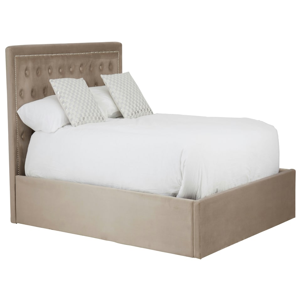 image 1 of Interiors By Premier Practical Mink Velvet Kingsize Ottoman Bed, Elegant Velvet Bed For Bedroom, Compact Diamont Tufted Bed