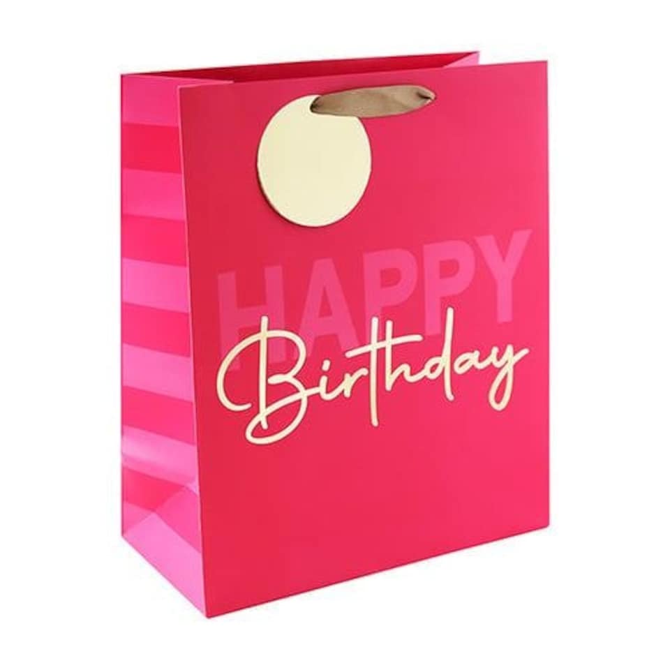 Happy Birthday Large Hot Pink Gift Bag 33cm Pink