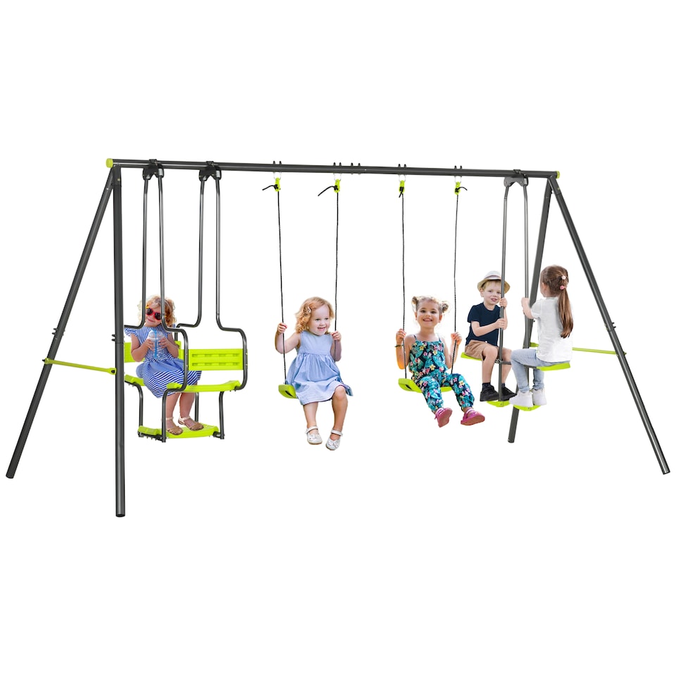 image 1 of Outsunny Garden Swing Set with Double Swings, Glider, Swing Seats for Outdoors