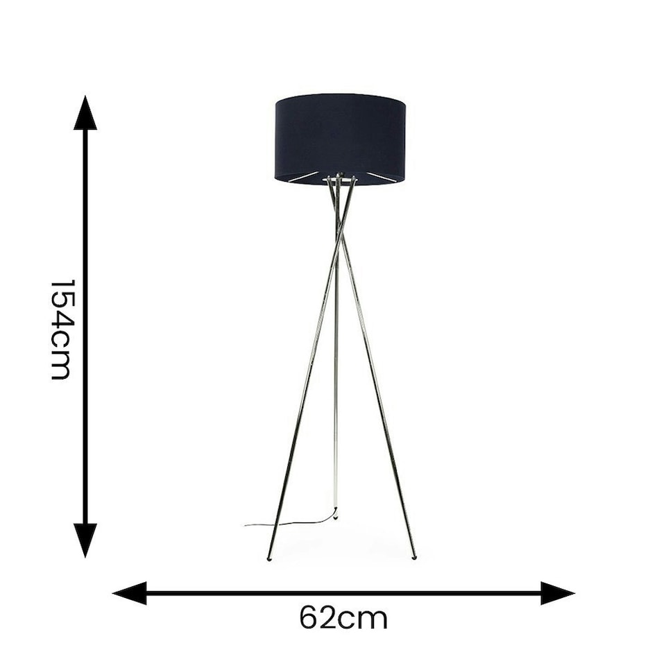 image 1 of ValueLights Camden Chrome Tripod Floor Lamp Navy Shade & Bulb Blue