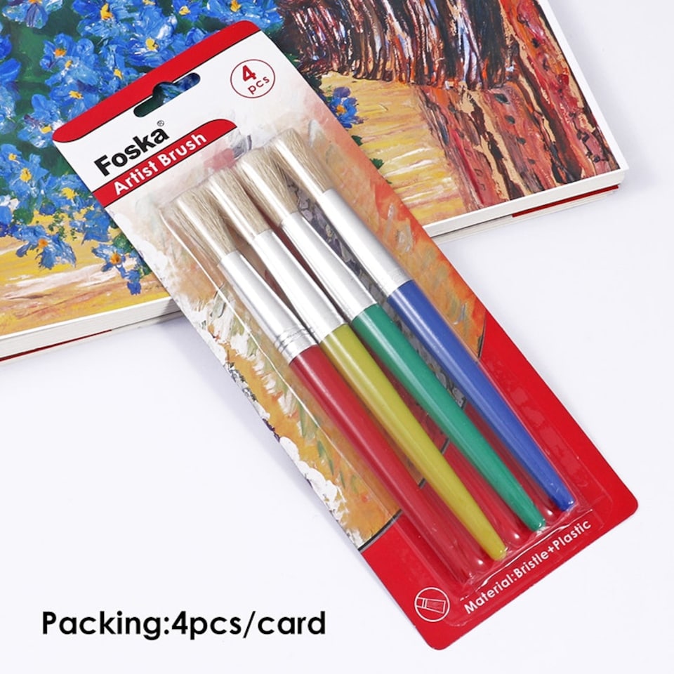 image 1 of Pack 4 Bristle Head And Chunky Plastic Body Artist Brushes