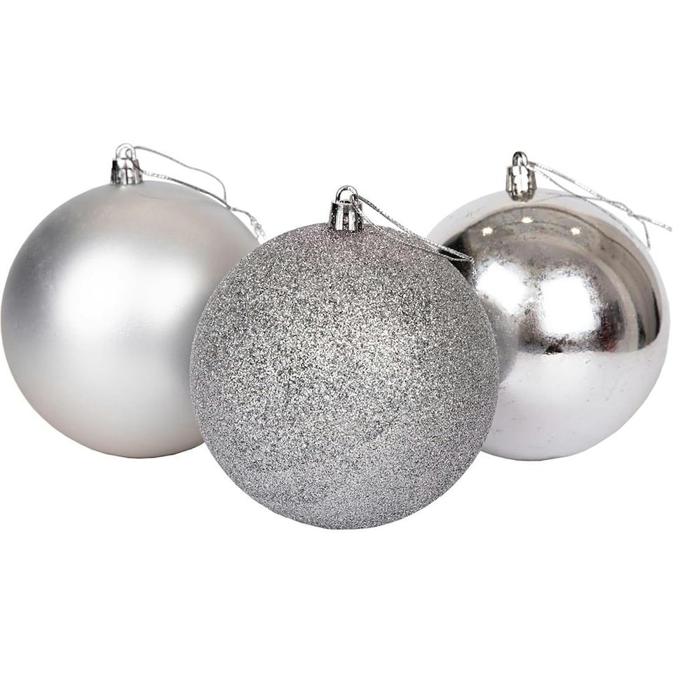 image 1 of Mid Grey Shatterproof Christmas Baubles 10cm - Pack of 3