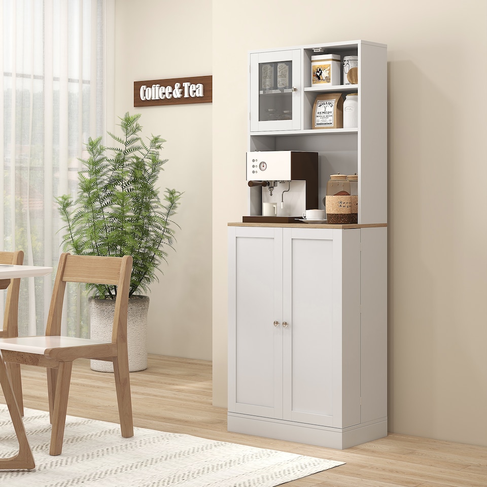 image 1 of HOMCOM 169cm Tall Kitchen Pantry Storage Cabinet with Microwave Shelf | White | White