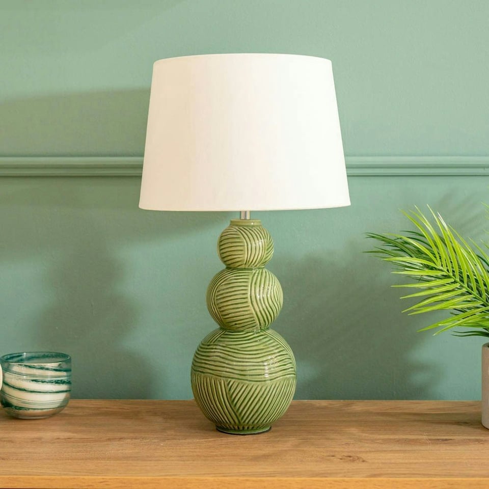 image 1 of ValueLights Mia Ceramic Green Table Lamp with White Tapered Shade