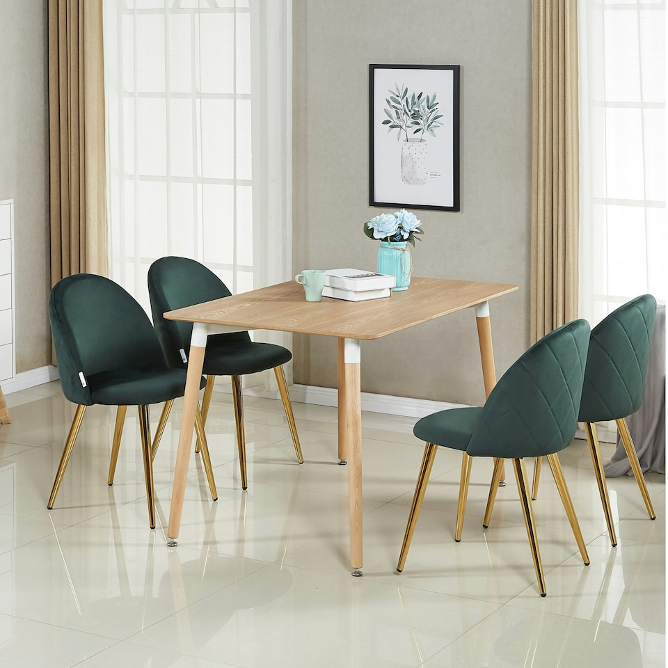 image 1 of Set of 2 Lucia Ergonomic Velvet Dining Chairs with Wooden Legs, Modern Upholstered Accent Chair | Green