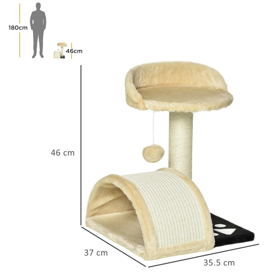 image 1 of PawHut Cat Tree Scratching Post Activity Centre Climber Hanging Ball Beige