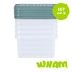 image 1 of Wham Clip 5x 9L Square Plastic Storage Boxes with Clip Lock Lids. Ideal for Home, Office, Toys & More - Clear/Green Milieu | Green | Green Milleu | 5