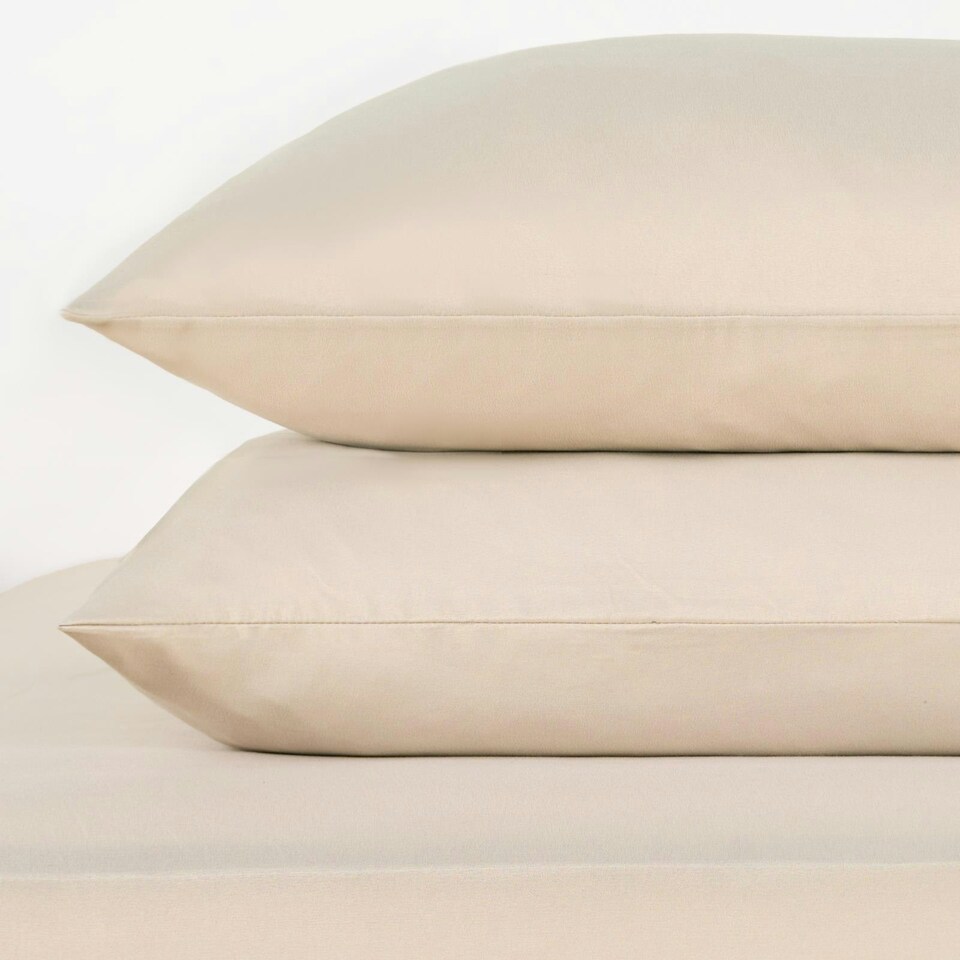 image 1 of OHS Soft Microfibre Plain Duvet Cover and Pillowcase Set, Single - Natural